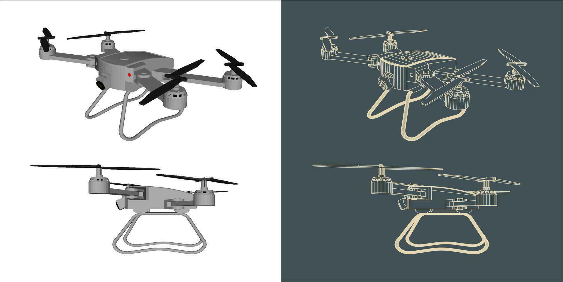 Vektor Drohne oder Quadcopter Linie Drahtmodell Entwurf