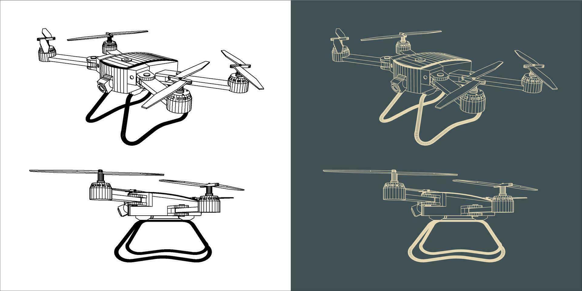 vektor Drönare eller quadcopter linje trådmodell plan