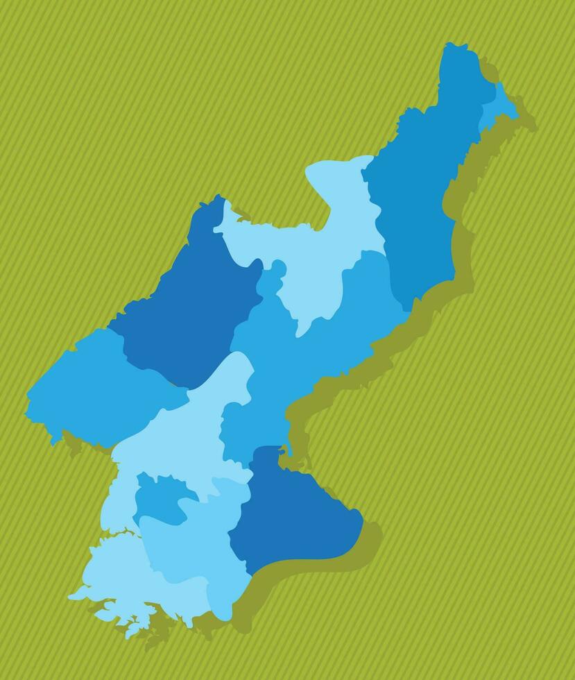 norr korea Karta med regioner blå politisk Karta grön bakgrund vektor illustration