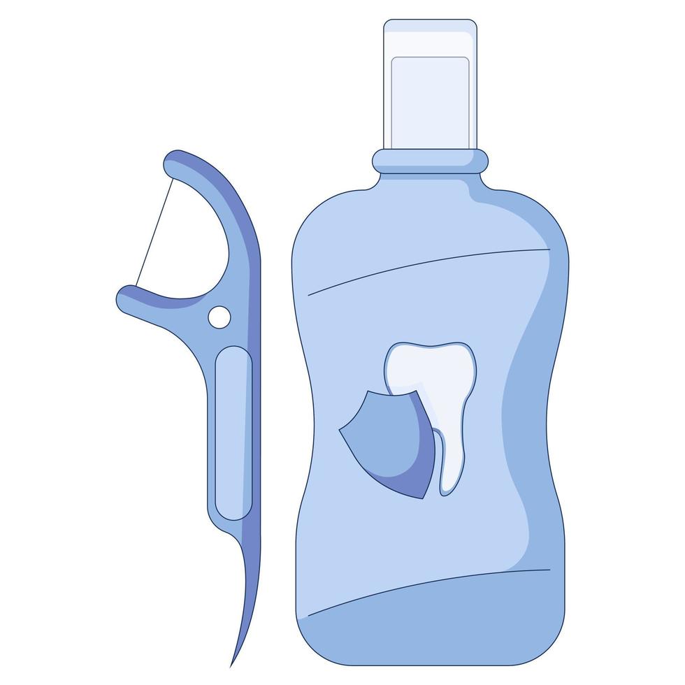 mun munvatten med tandtråd, munhygien och tandvård ikonuppsättning i en platt stil isolerad på en vit bakgrund. vektor