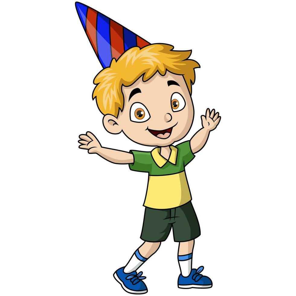süß wenig Junge Karikatur tragen Party Hut vektor