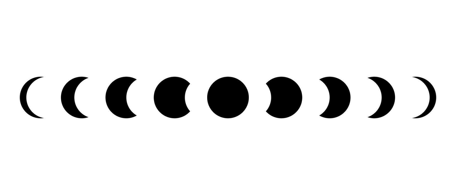 Mond Phasen Symbol Vektor. abnehmend, Hälfte Monde, Halbmond gestalten Symbol. Mond- Zyklus Zeichen vektor