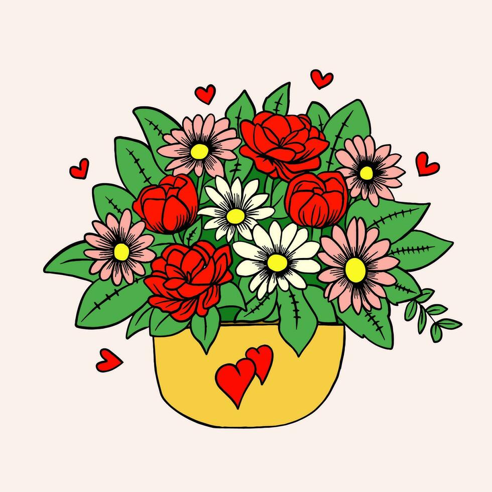 illustration av blommor och kärlek, illustration för hjärtans dag i platt design stil vektor