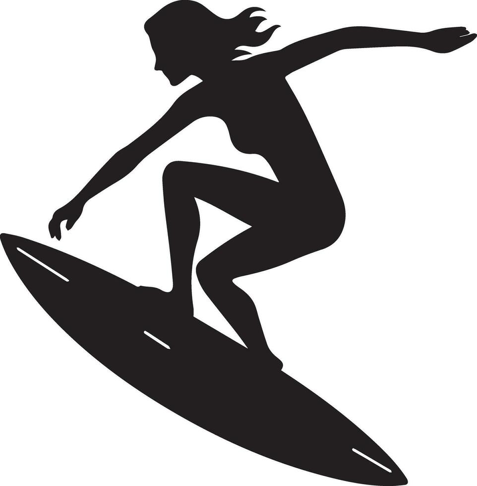 minimal Damen Surfen Vektor Silhouette, schwarz Farbe Silhouette, Weiß zurück Boden 7