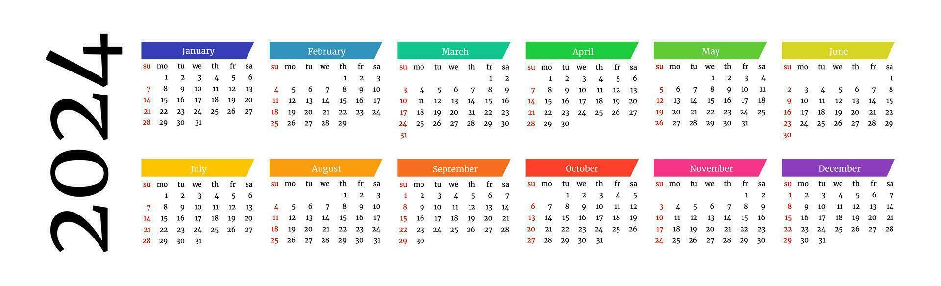 Kalender zum 2024 isoliert auf ein Weiß Hintergrund vektor