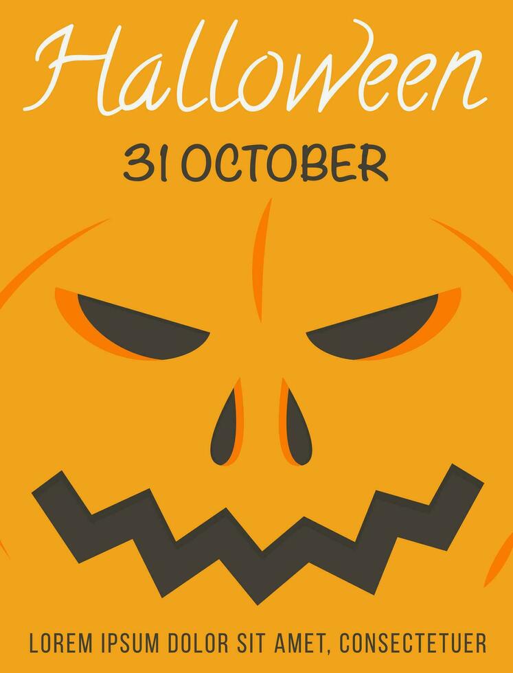 bunt Orange Halloween Poster mit Platz zum Text Vektor Illustration. alle Heilige Tag Einladung mit schließen oben Grusel Kürbis. Ankündigung Flugblatt Design von saisonal Herbst Urlaub.