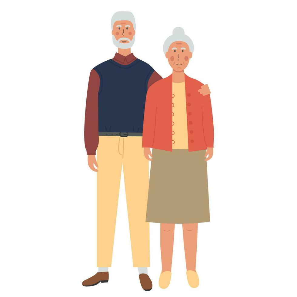 glücklich Alten Personen. alt Alter Paar zusammen. Großeltern Tag. eben Vektor Charakter Illustration isoliert auf Weiß Hintergrund.