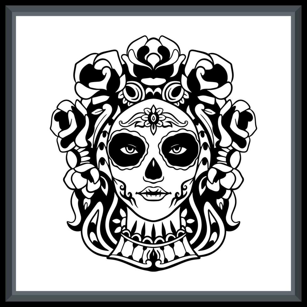 Calavera Mädchen Stammes- tätowieren Mandala Künste. vektor