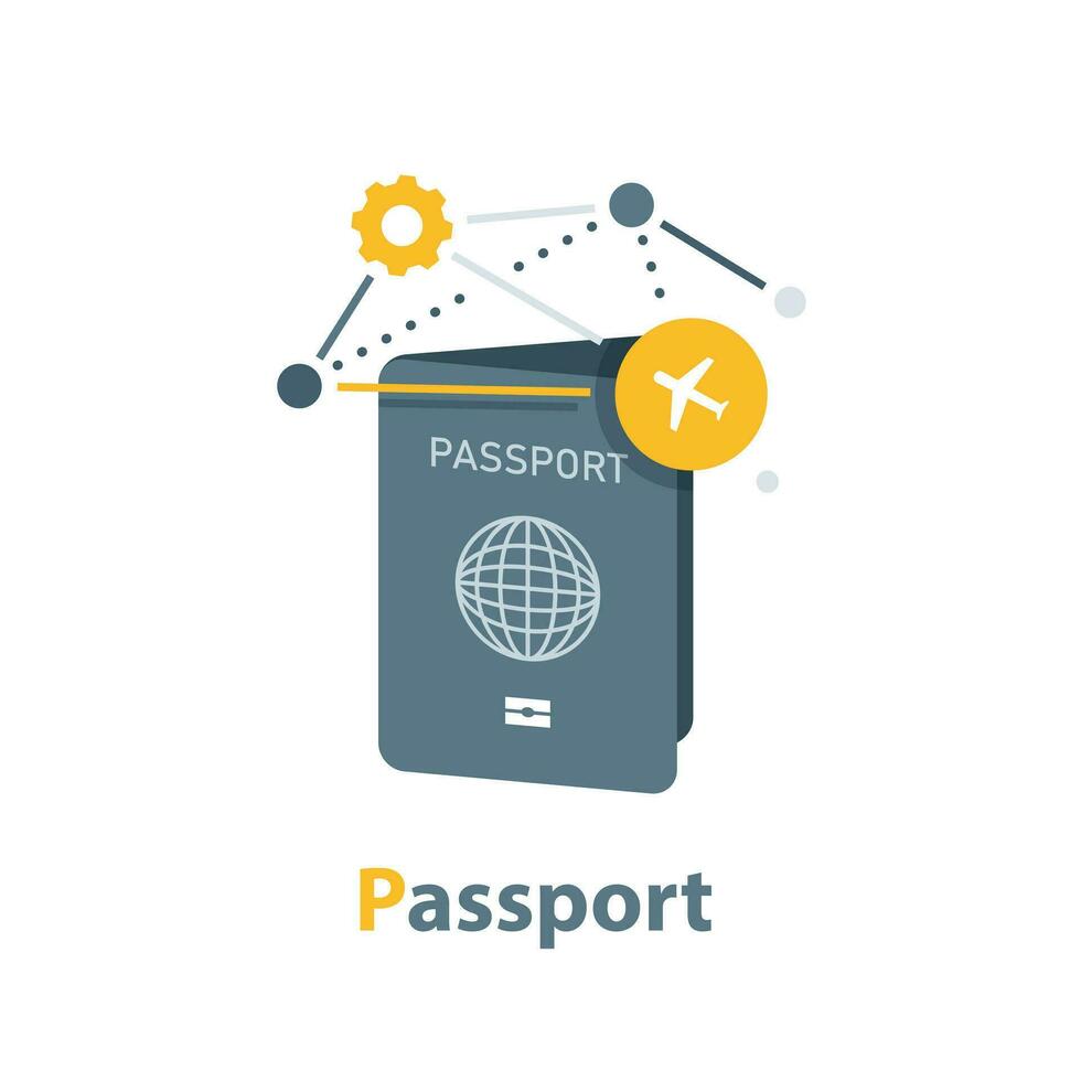Reisepass, Stempel Reisepass eben Symbol, Einsteigen bestehen Fahrkarte Symbol, flach Design Symbol Vektor Illustration