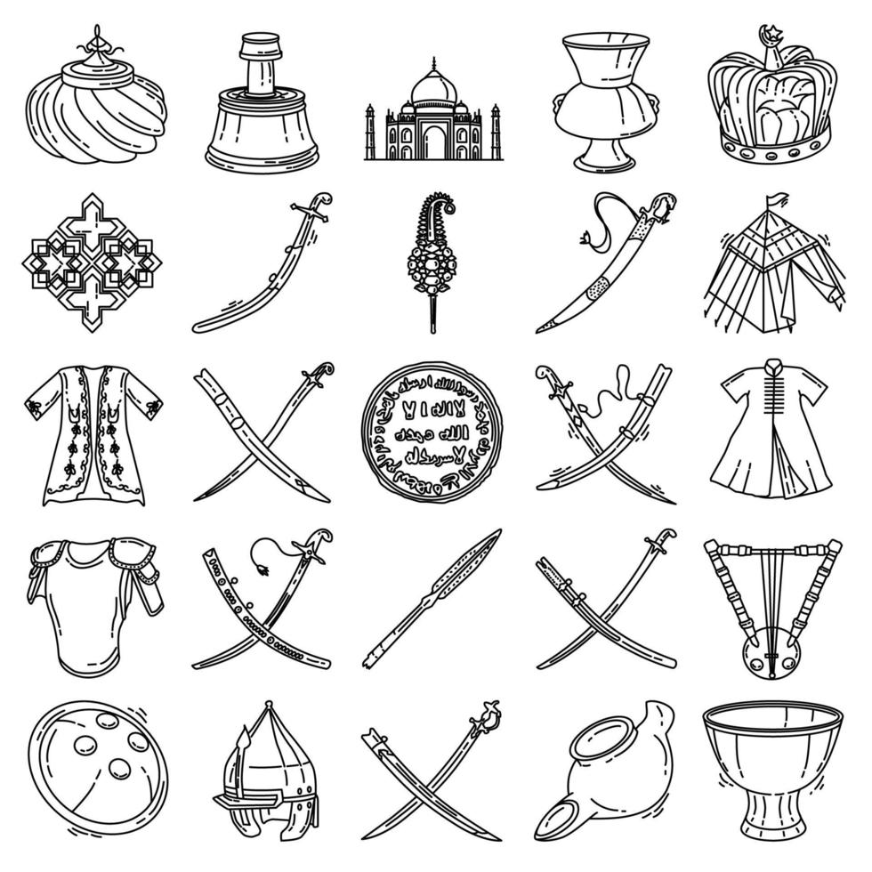 muslim-3 Set Symbol Vektor. Gekritzel handgezeichnet oder Umriss-Icon-Stil vektor