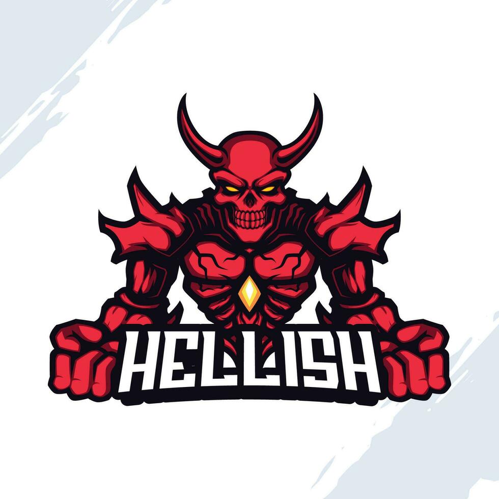 maskot logotyp av Helvete varelse med skalle huvud och horn vektor
