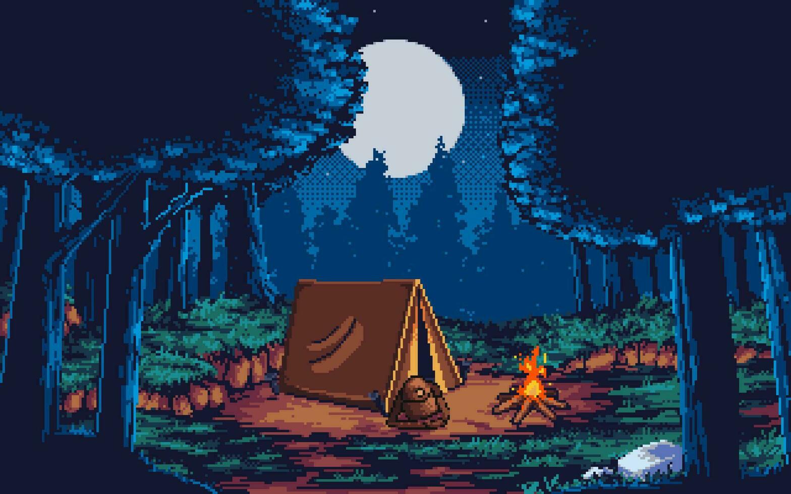 pixel konst illustration camping bakgrund. pixelated camping. camping landskap pixelated för de pixel konst spel och ikon för hemsida och video spel. gammal skola retro. vektor