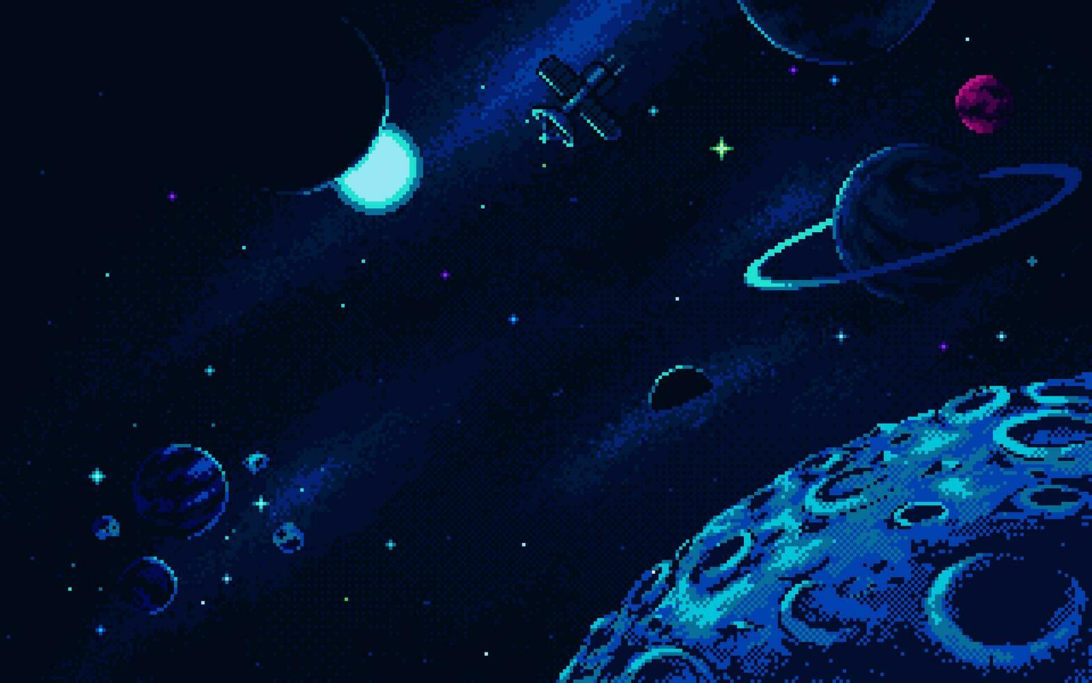 Pixel Kunst Illustration Raum Hintergrund. pixelig Raum. Raum Galaxis Universum Hintergrund pixelig zum das Pixel Kunst Spiel und Symbol zum Webseite und Video Spiel. alt Schule retro. vektor