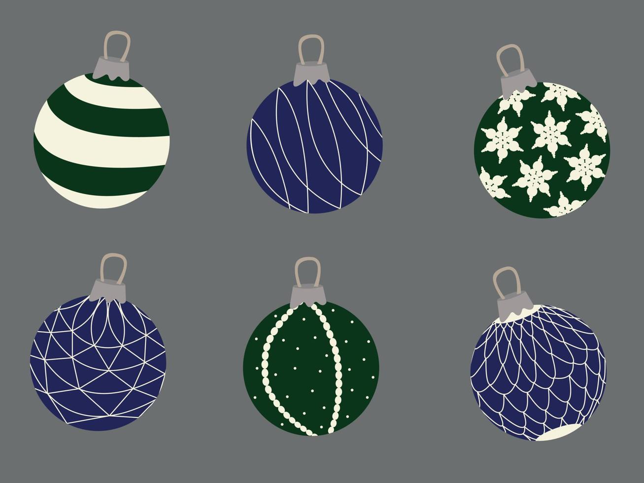 Set aus grünen und blauen Weihnachtskugeln mit Mustern vektor
