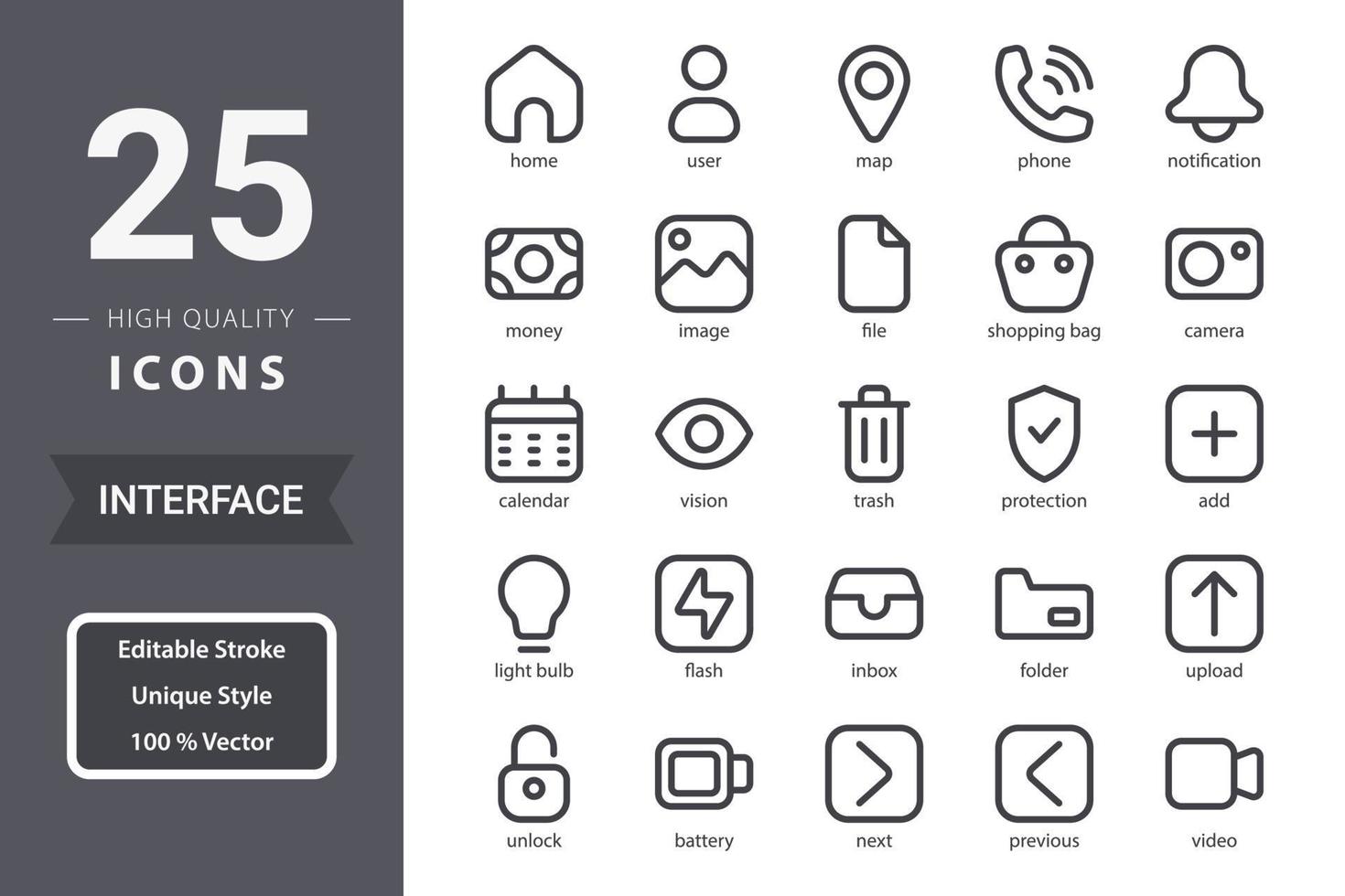 Interface Icon Pack für Ihr Website-Design, Logo, App, Benutzeroberfläche. Schnittstellensymbol Umrissdesign. Vektorgrafiken und bearbeitbare Striche. vektor