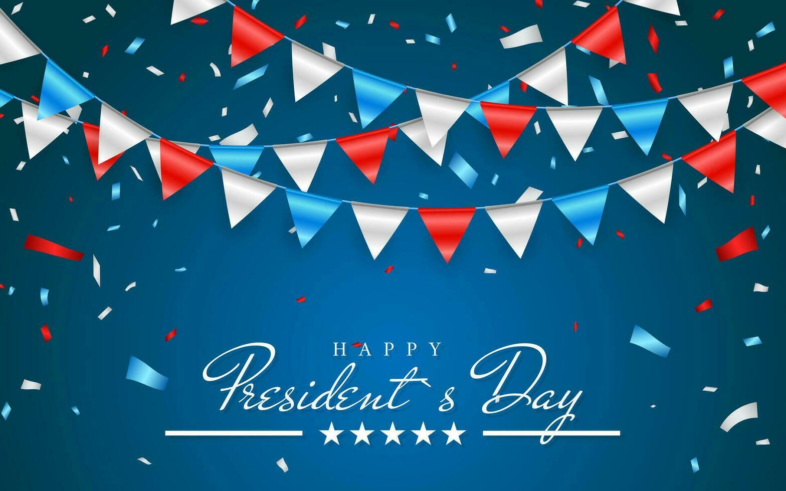 Illustration patriotisch Hintergrund mit Ammer Flaggen zum glücklich Präsidenten Tag und vereiteln Konfetti., Farben von USA. Vektor Illustration