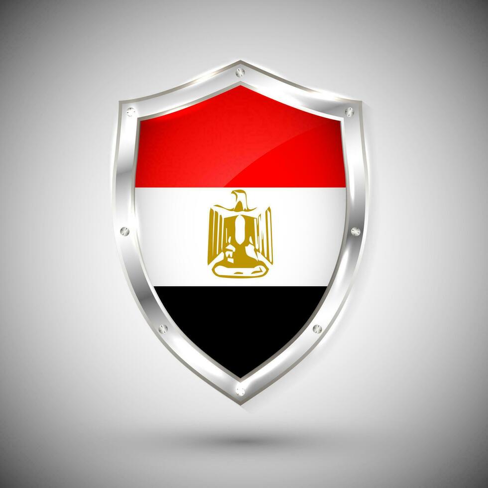egypten flagga på metall skinande skydda vektor illustration. samling av flaggor på skydda mot vit bakgrund. abstrakt isolerat objekt