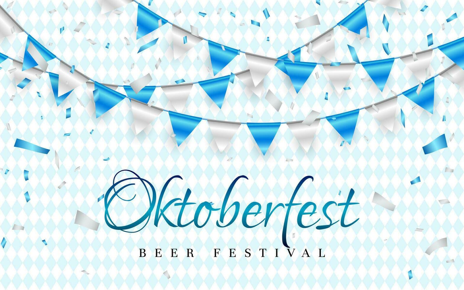 oktober fest firande fest baner. blå och vit folie konfetti och flagga krans. vektor illustration