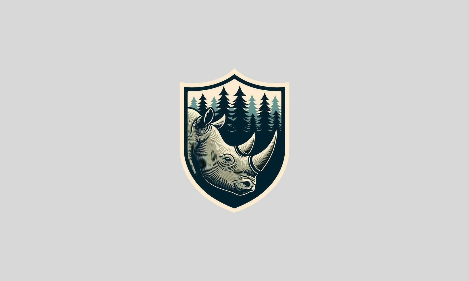 Kopf Nashorn auf Wald Vektor Logo Design