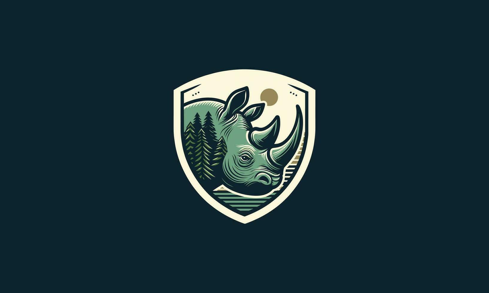 huvud noshörning på skog vektor logotyp design