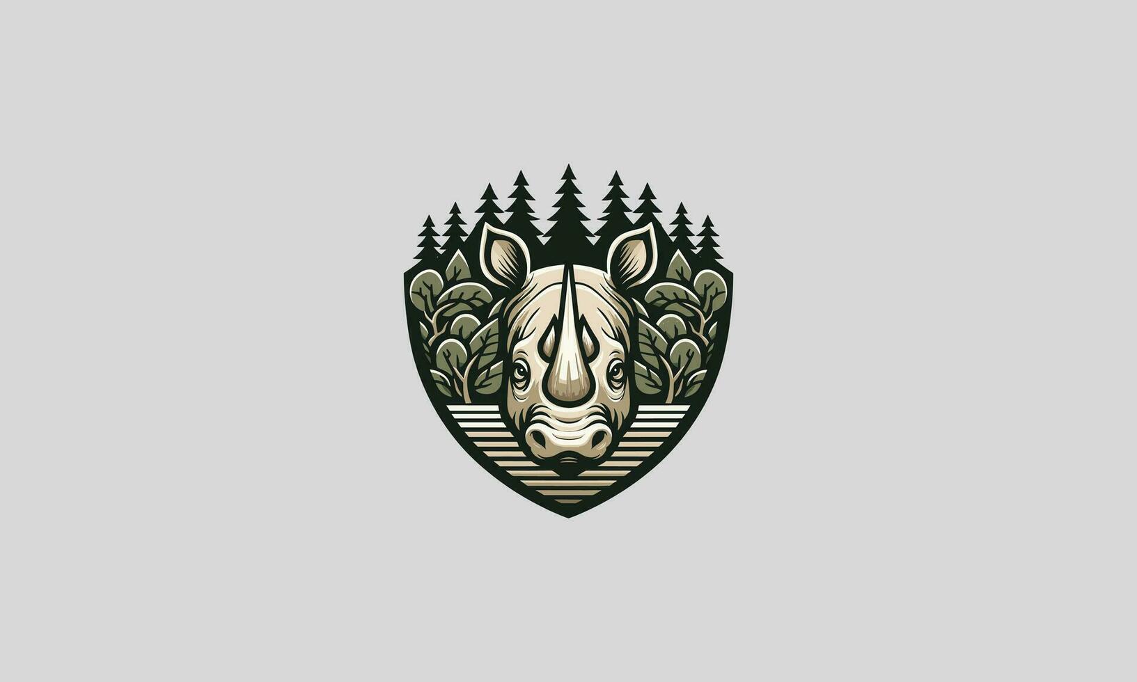 Kopf Nashorn auf Wald Vektor Logo Design