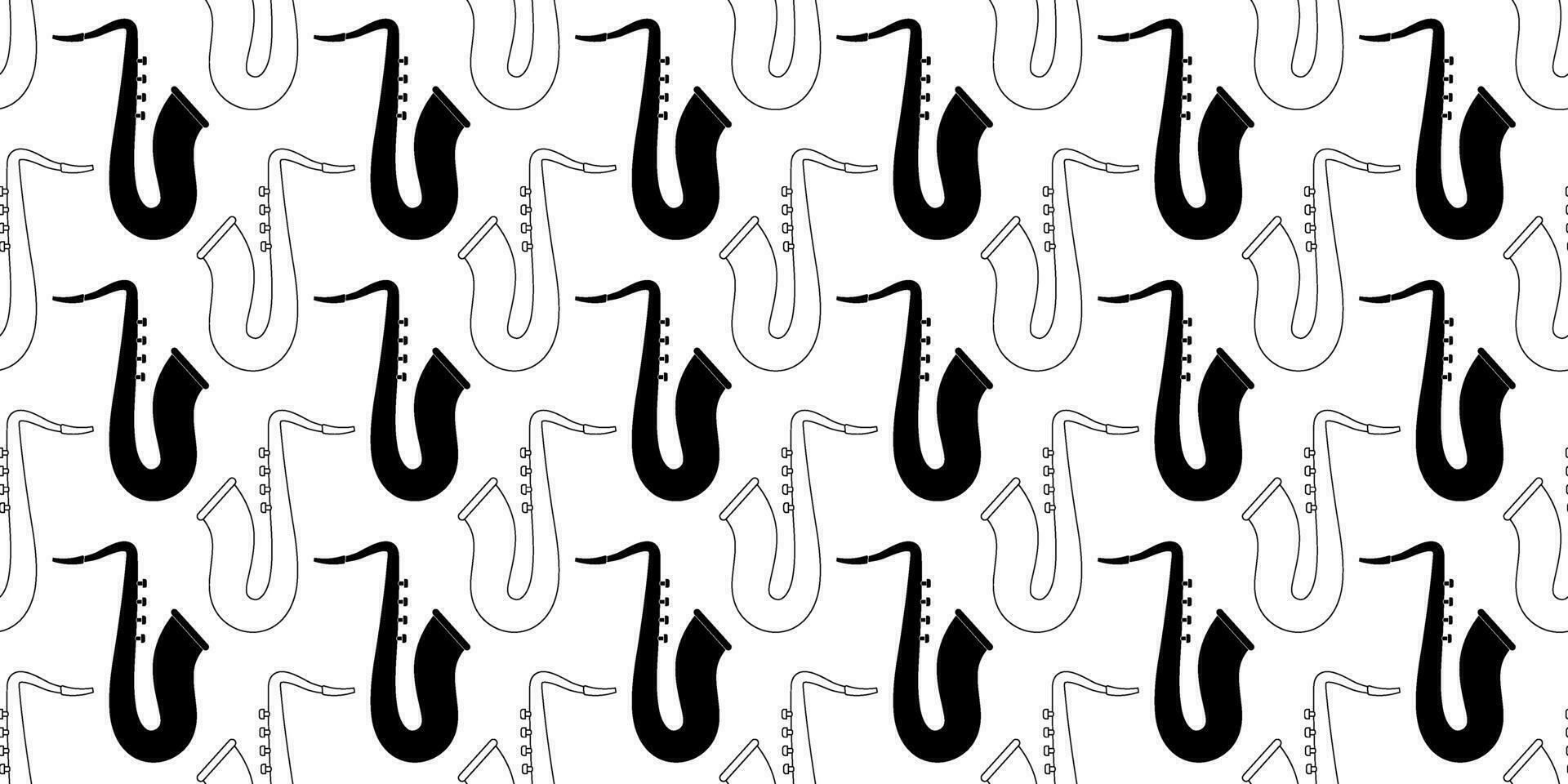svart vit saxofon sömlös mönster vektor