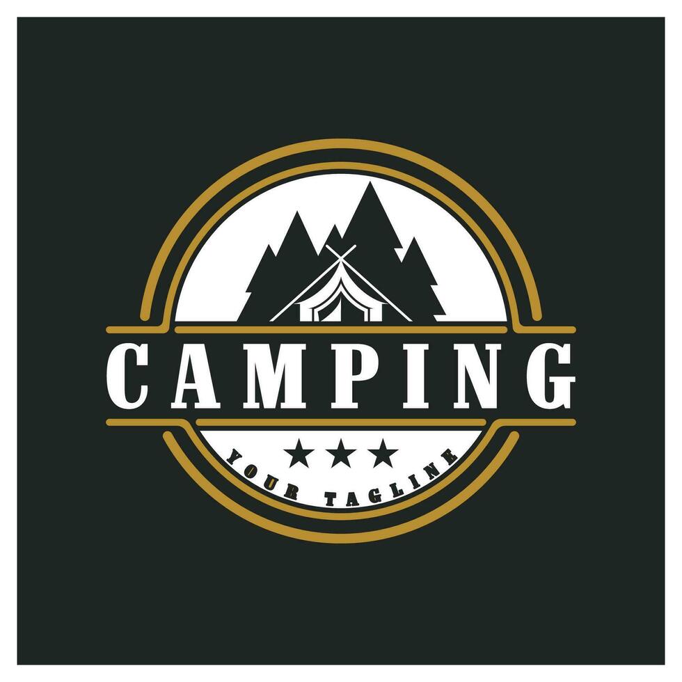 tall träd och camping tält texturerad logotyp design vektor