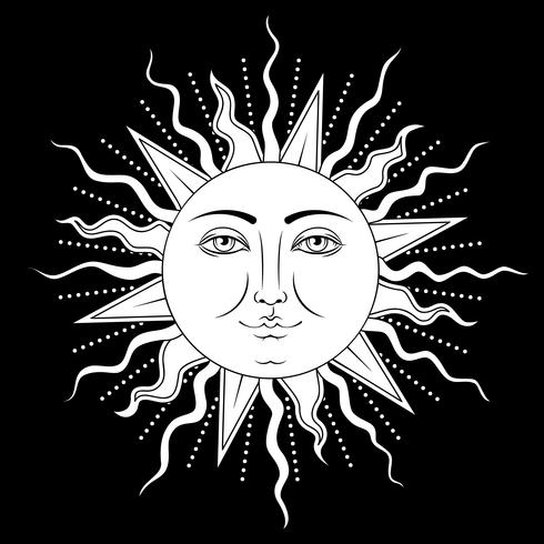 Sol med mänskligt ansiktssymbol. Vektor illustration.