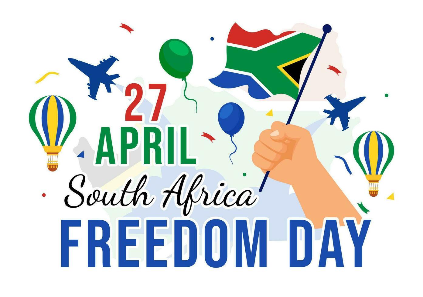 glücklich Süd Afrika Freiheit Tag Vektor Illustration auf 27 April mit winken Flagge und Band im National Urlaub eben Karikatur Hintergrund Design