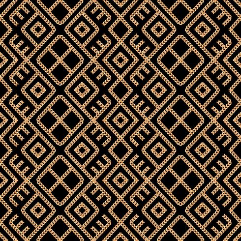 Seamless mönster av guld kedja geometrisk prydnad på svart bakgrund. Vektor illustration