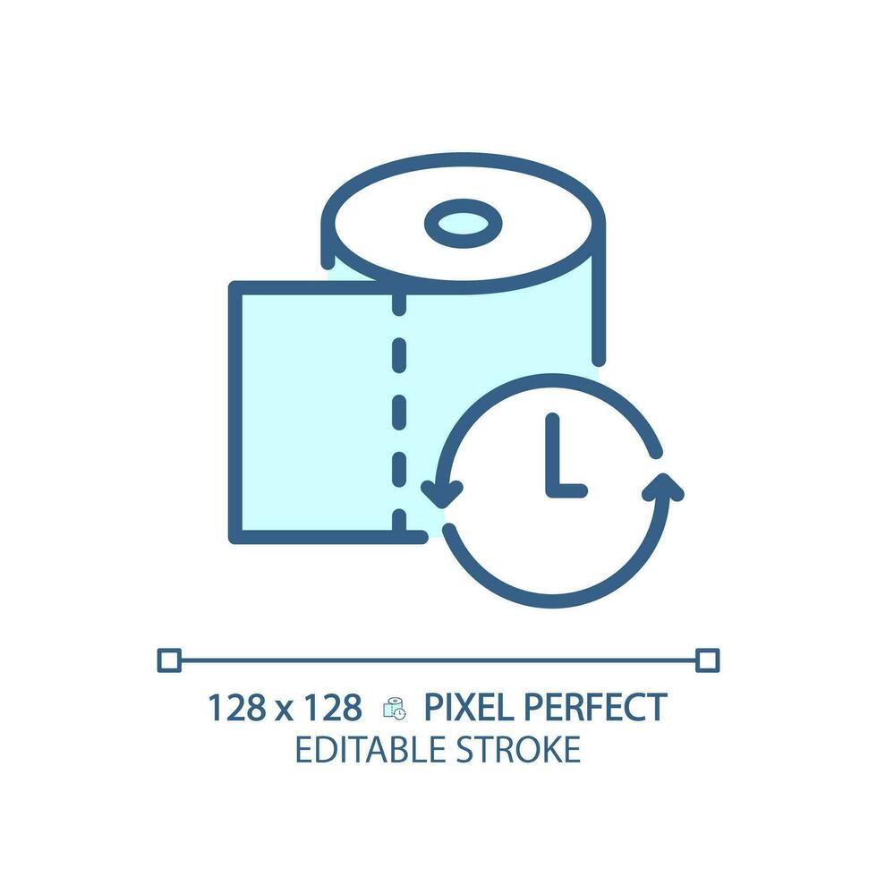 2d pixel perfekt redigerbar blå toalett papper med klocka ikon, isolerat enfärgad vektor, tunn linje illustration representerar metabolisk hälsa. vektor