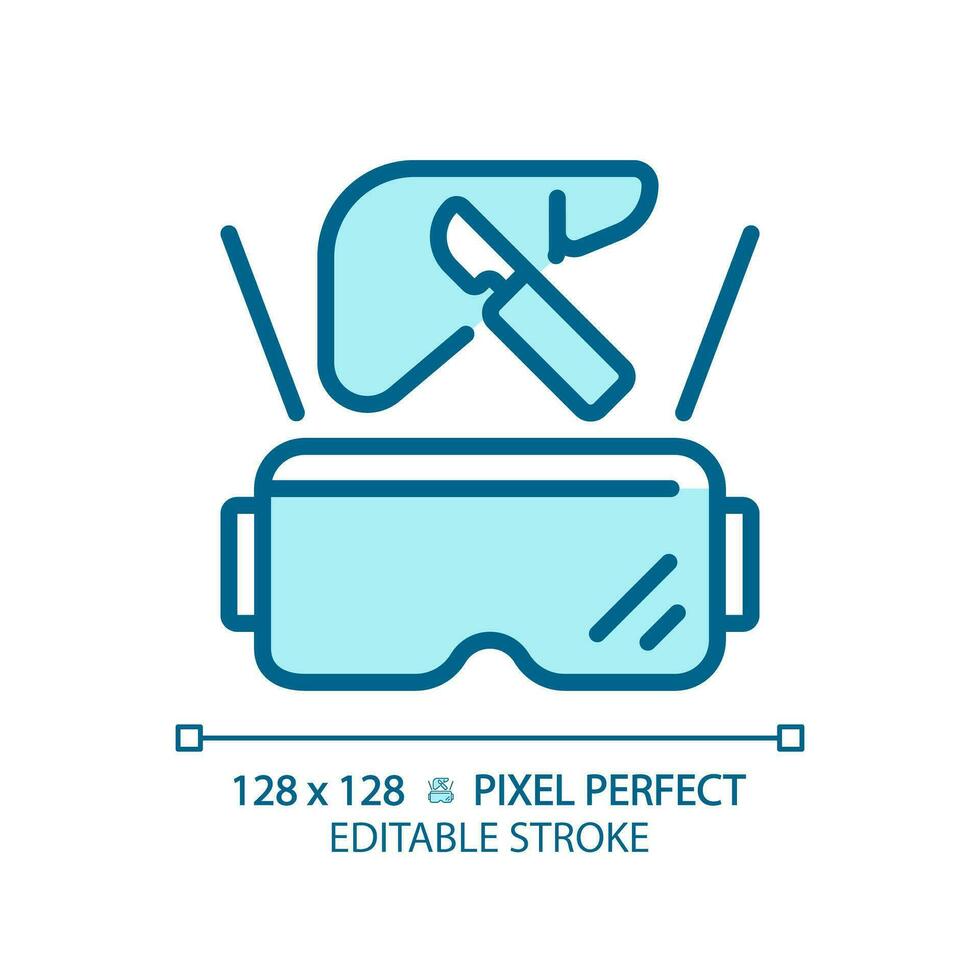 2d Pixel perfekt editierbar Blau futuristisch Gerät und vr Brille Symbol, isoliert monochromatisch Vektor, dünn Linie Illustration Darstellen vr, ar und Herr. vektor