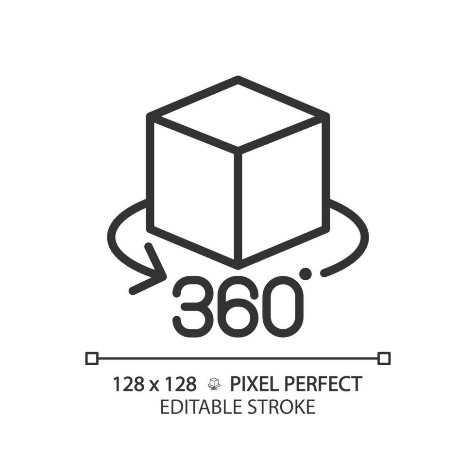 2d pixel perfekt redigerbar svart vr 360 ikon, isolerat enkel vektor, tunn linje illustration representerar vr, ar och herr. vektor