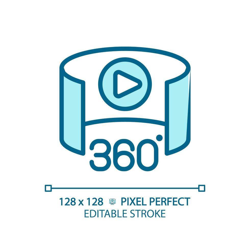 2d Pixel perfekt editierbar Blau 360 Grad Symbol, isoliert monochromatisch Vektor, dünn Linie Illustration Darstellen vr, ar und Herr. vektor