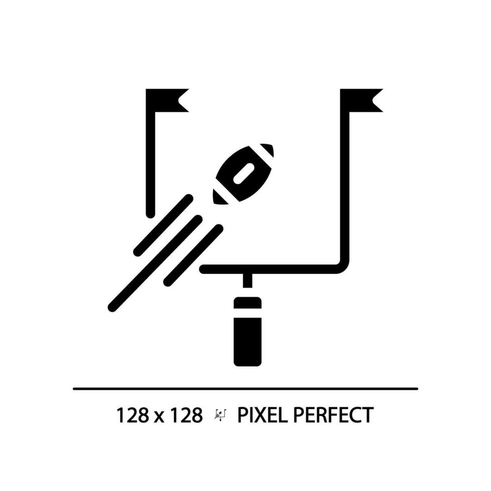 mål posta svart glyf ikon. amerikan fotboll. spel regler. mål för scoring poäng. utomhus- sport. vertikal stolpar. silhuett symbol på vit Plats. fast piktogram. vektor isolerat illustration