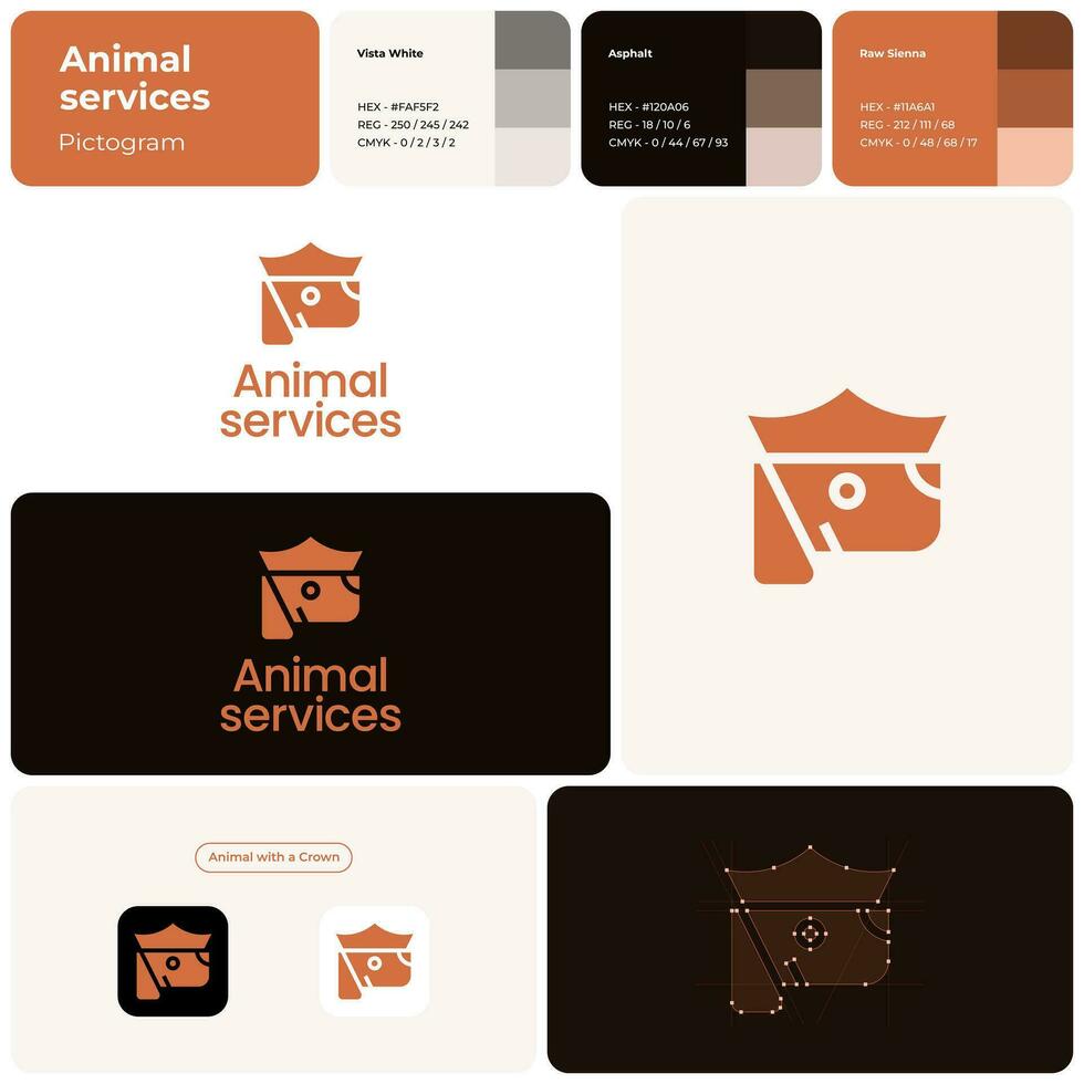 sällskapsdjur leveranser affär orange glyf företag logotyp. varumärke namn. hög kvalitet företag värde. hund med krona enkel ikon. design element. visuell identitet. lämplig för branding vektor