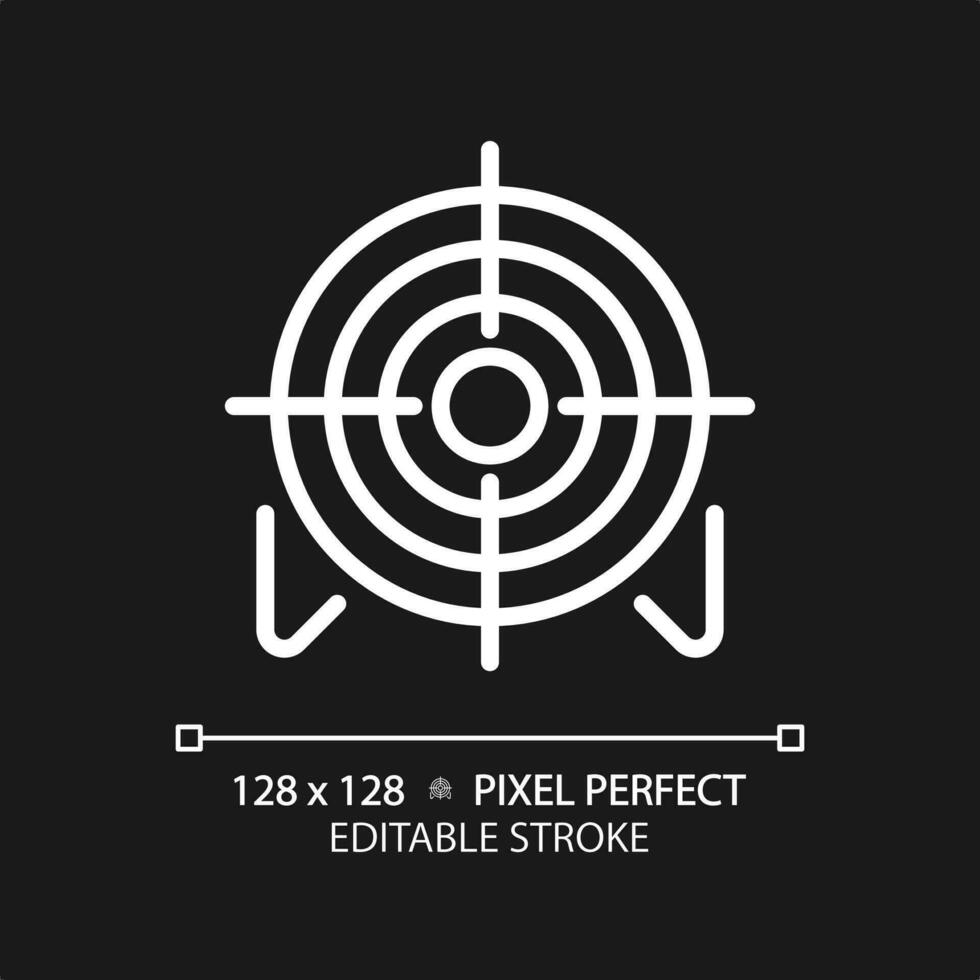 2d Pixel perfekt editierbar Weiß Ziel Symbol, isoliert einfach Vektor, dünn Linie Illustration Darstellen Waffen. vektor