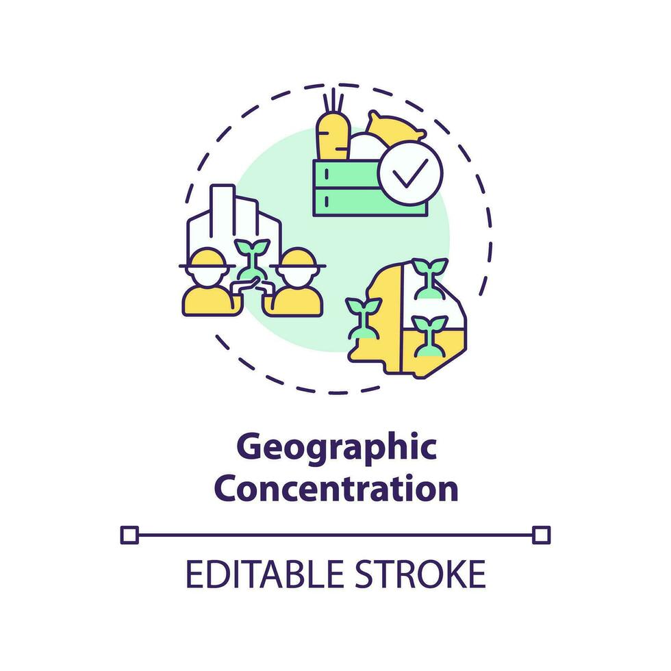 2d redigerbar Flerfärgad geografisk koncentration ikon, kreativ isolerat vektor, tunn linje illustration representerar jordbruks kluster. vektor