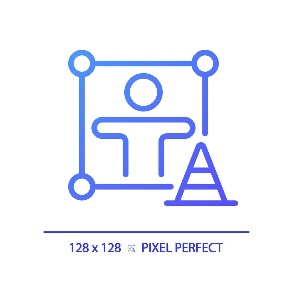 2d pixel perfekt lutning ansvarighet ikon, isolerat vektor, tunn linje lila illustration representerar mjuk Kompetens. vektor