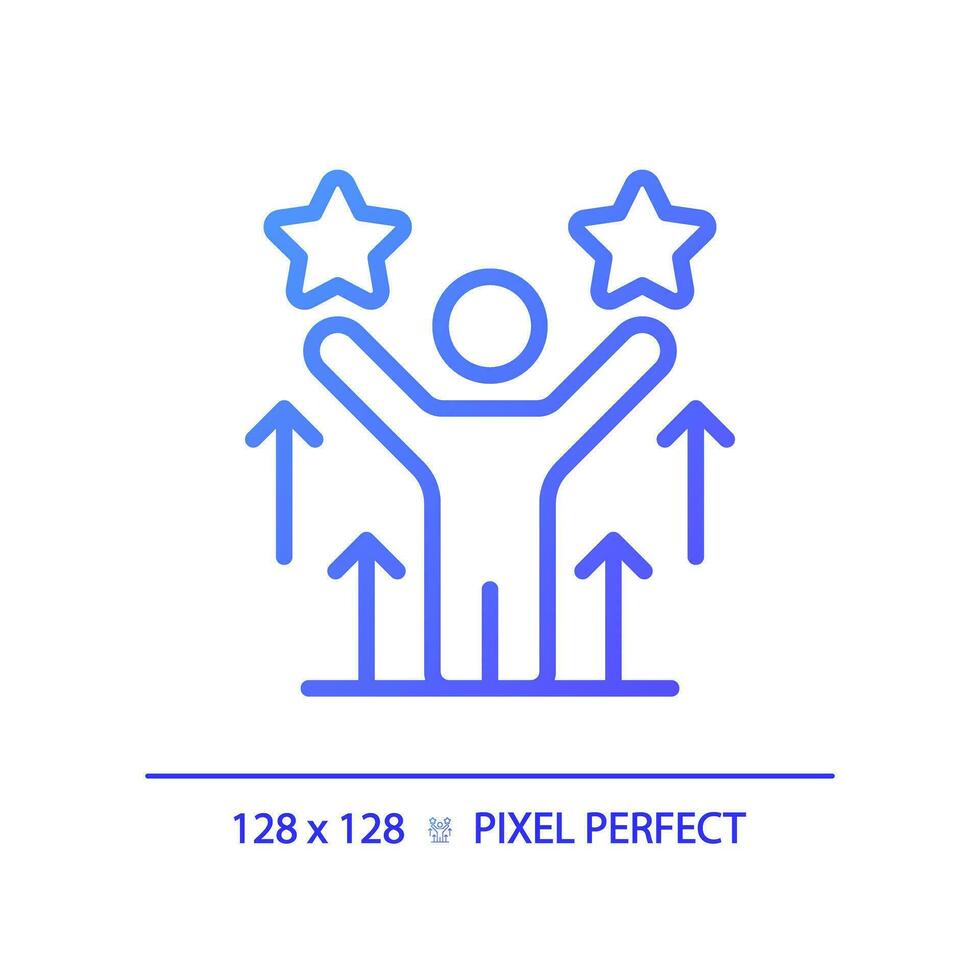 2d pixel perfekt lutning själv motivering ikon, isolerat vektor, tunn linje lila illustration representerar mjuk Kompetens. vektor