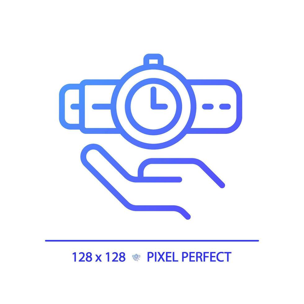2d pixel perfekt tid förvaltning ikon, isolerat vektor, tunn linje lila lutning illustration representerar mjuk Kompetens. vektor