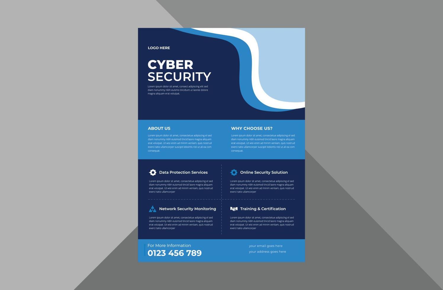 cyber security flyer designmall. cyber säkerhet skydd affisch broschyr design. a4-mall, broschyrdesign, omslag, flygblad, affisch, tryckklar vektor