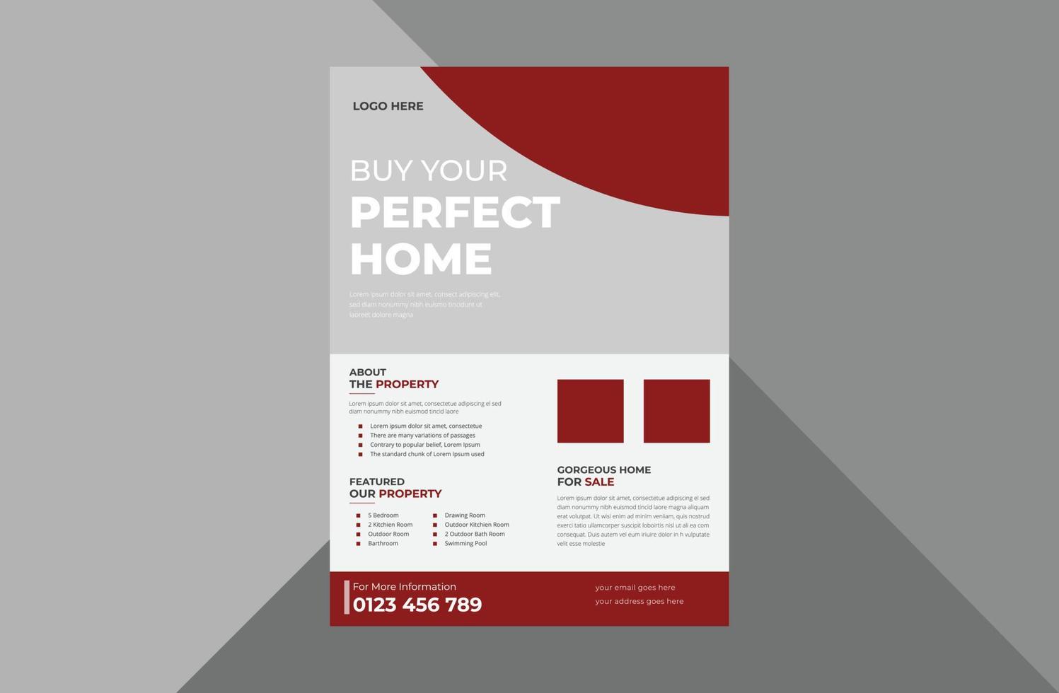 Immobilien Flyer Design-Vorlage. Gestaltung von Broschüren für Immobilienplakate. A4-Vorlage, Broschürendesign, Cover, Flyer, Poster, druckfertig vektor