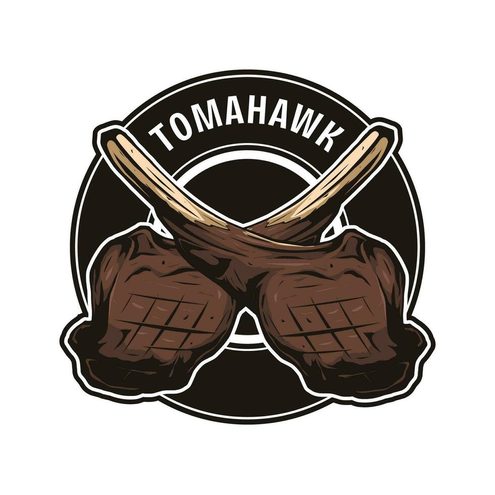 Tomahawk Steak Jahrgang Logo Vorlage vektor