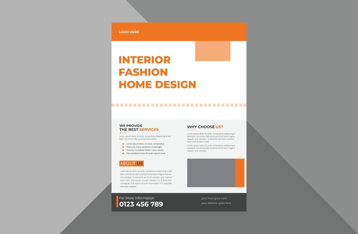Entwurfsvorlage für Innenflyer. immobilien-innenplakat-broschüre-design. A4-Vorlage, Broschürendesign, Cover, Flyer, Poster, druckfertig vektor
