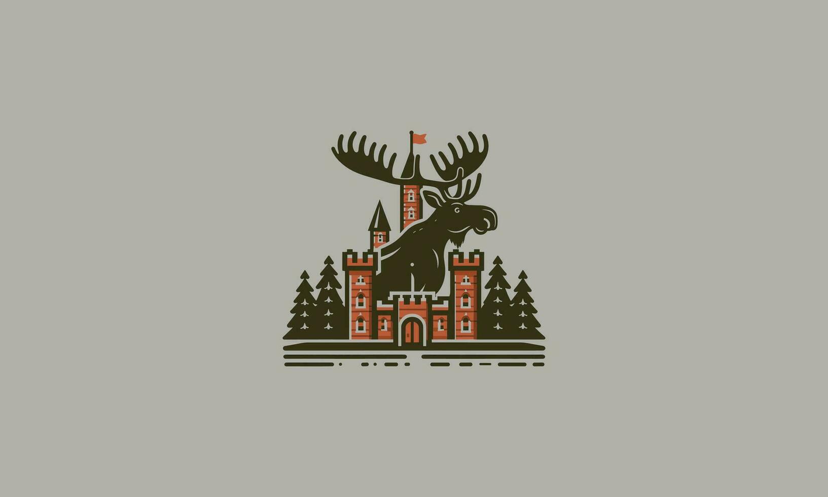 älg på slott vektor illustration platt design