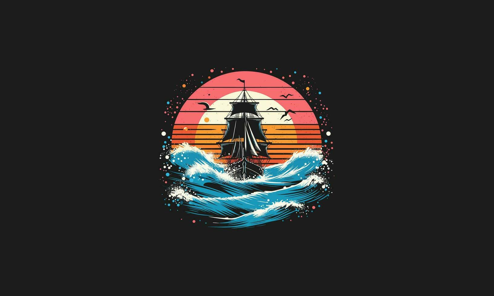 Schiff auf Meer Nacht Vektor Illustration Kunstwerk Design