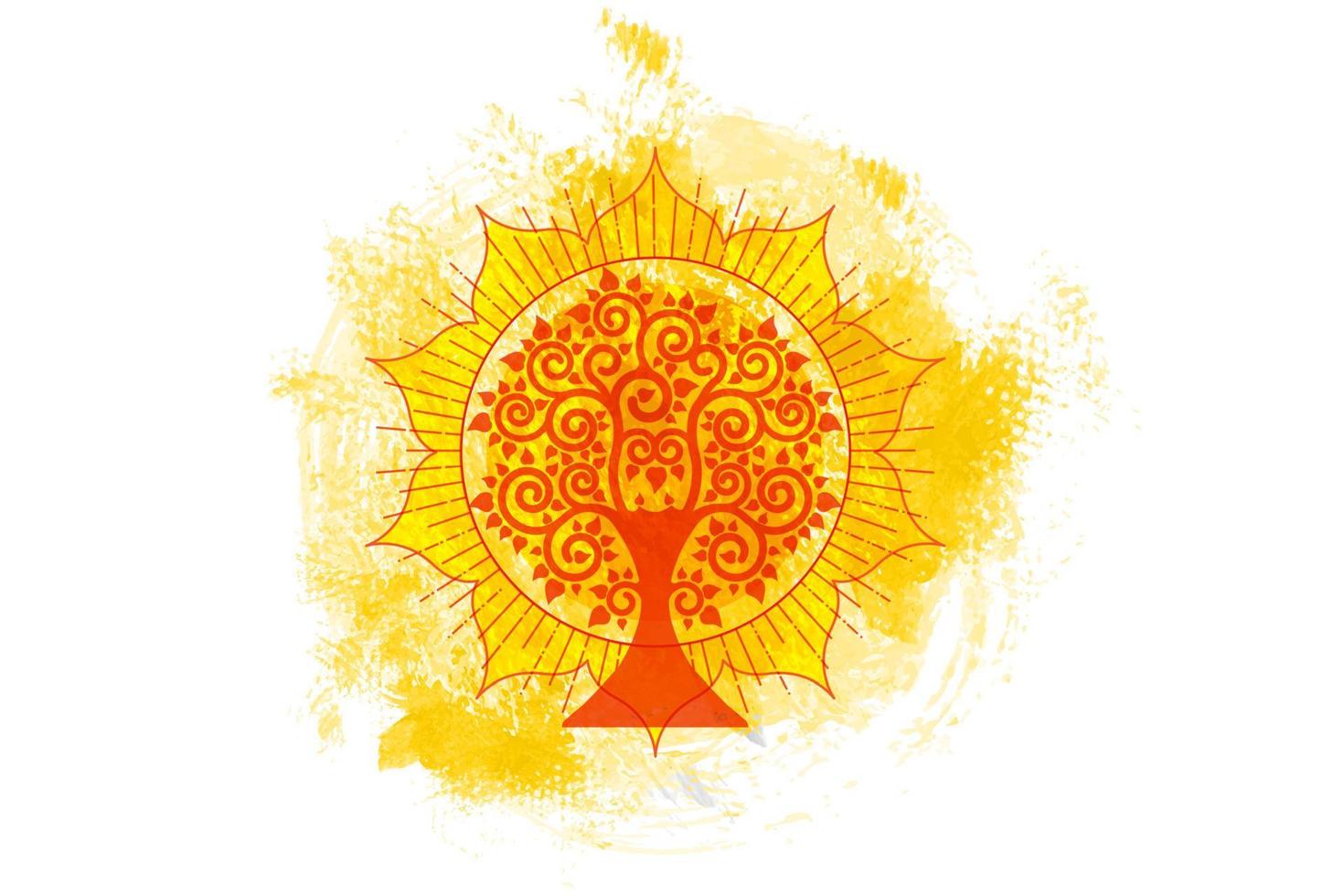 die Bodhi-Baum-Logo-Vorlage, Baum des Lebenskonzepts, heiliger Baum, Ficus Religiosa, Aquarellstil. Vesak-Tages-Silhouette-Symbol, Symbol, das Buddhismus verwendet, Vektor isoliert auf weißem Hintergrund