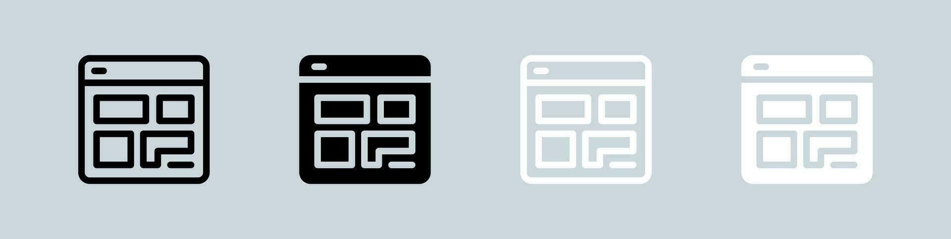 Layout Symbol einstellen im schwarz und Weiß. Instrumententafel Zeichen Vektor Illustration.