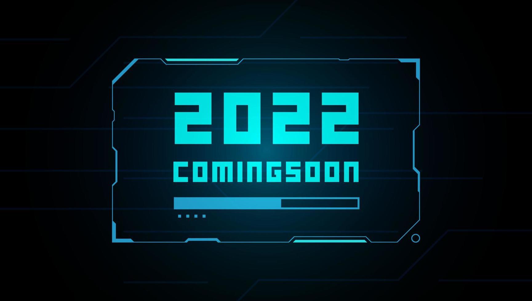 2022 kommt in Kürze Laden des Balkenrahmens futuristisches Hud-Neon-Vektordesign. vektor